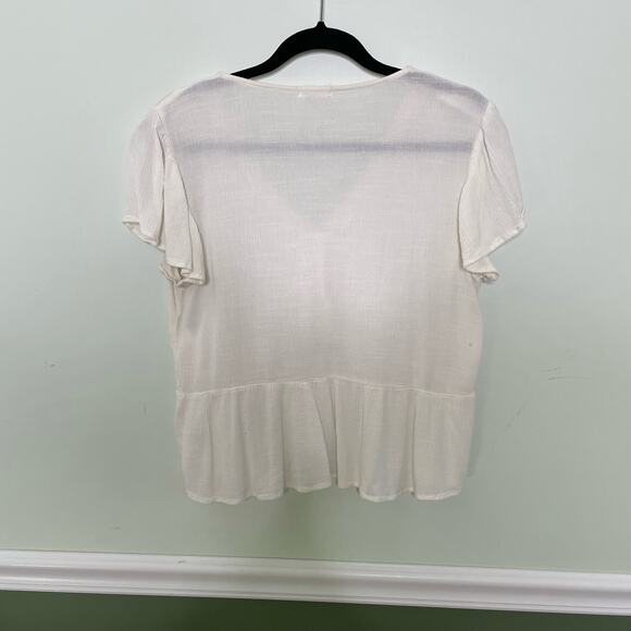 Eyeshadow Boho Cropped Blouse Flutter Sleeve Peplum Crochet Button Front White L - Picture 8 of 11